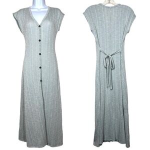 CAUTION TO THE WIND Elegant Gray Button-Down Maxi Dress- Size M
